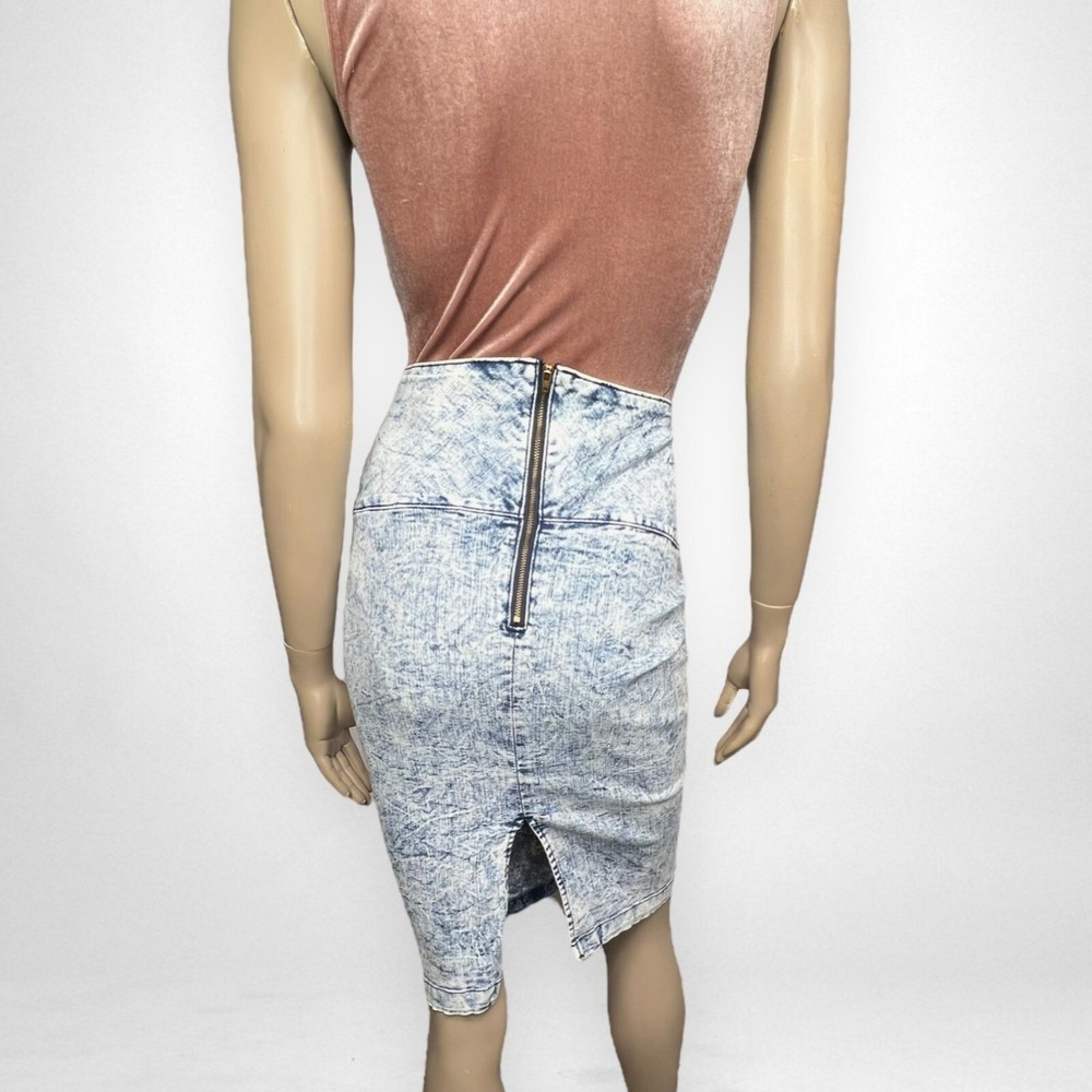 Vintage High Waisted Acid Wash Denim Skirt L - Soft‎ and Comfy Summer - Picture 4 of 6